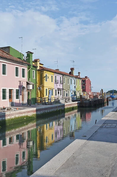 Europe, Italy, Venice, Burano, Houses on Canal