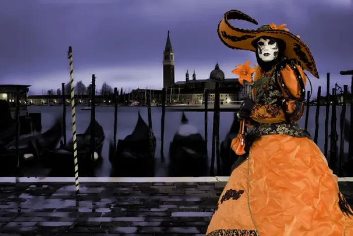 Framed Print : Europe, Italy, Venice. Composite of woman in Carnival costume