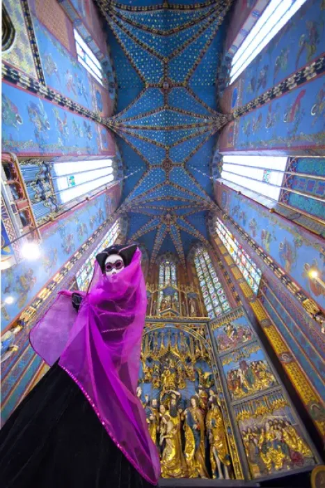 Framed Print : Europe, Italy, Venice. Composite of woman in Carnival costume and interior of Krakow