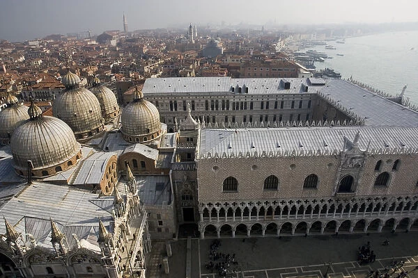 Europe, Italy, Venice. Doges Palace and domes ofSt. Marks Basilica from the Campanile