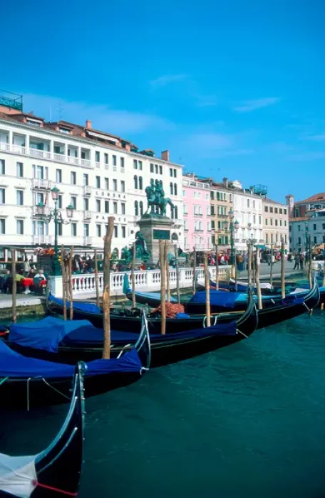 Framed Print : Europe, Italy, Venice. Goldolas lined up near Piazza San Marco