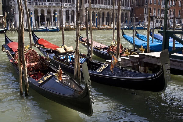 Europe, Italy, Venice. Gondolas docked on the Grand Canal. Credit as: Wendy Kaveney