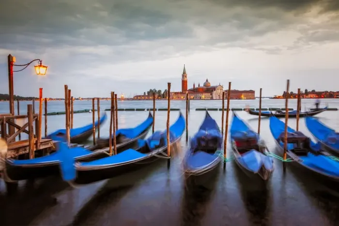 Framed Print : Europe, Italy, Venice. Gondolas in front of San Marco basin