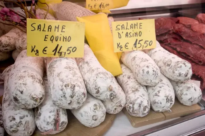 Framed Print : Europe, Italy, Venice. Horse meat products for sale at market Framed Print : Europe, Italy, Venice. Horse meat products for sale at market