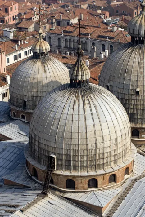 Framed Print : Europe, Italy, Venice. Looking down on the domes of St. Marks Basilica from the Campanile Framed Print : Europe, Italy, Venice. Looking down on the domes of St. Marks Basilica from the Campanile