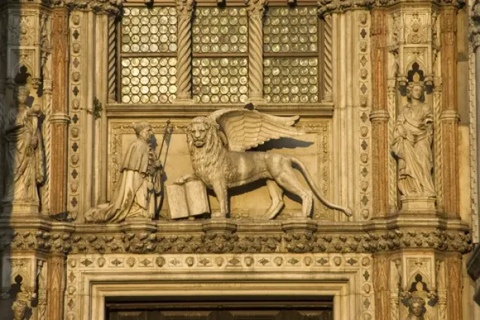 Framed Print : Europe, Italy, Venice, St. Marks Basilica. Detail above door with statue of St. Mark Framed Print : Europe, Italy, Venice, St. Marks Basilica. Detail above door with statue of St. Mark