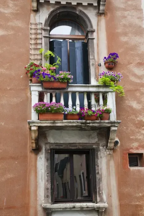 Framed Print : Europe; Italy; Venice; Street Scenes from Venice With Flower Boxes