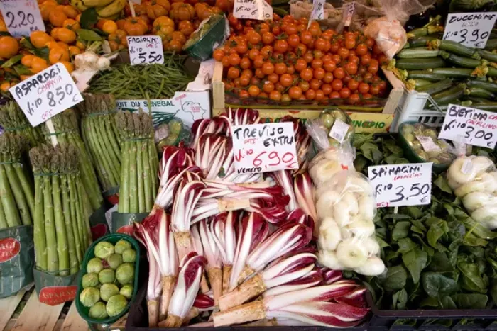 Framed Print : Europe, Italy, Venice. Vegetables for sale in a market. Credit as: Wendy Kaveney