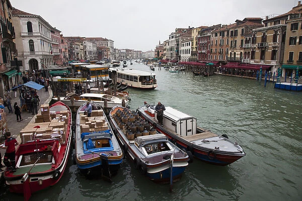 Europe; Italy; Venice; Venice Wine and Goods Delivery Boats on the Grand Canal