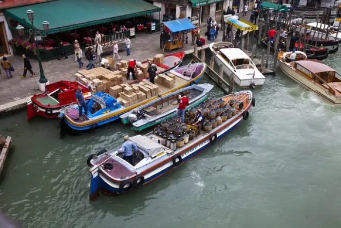 Framed Print : Europe; Italy; Venice; Venice Wine and Goods Delivery Boats on the Grand Canal