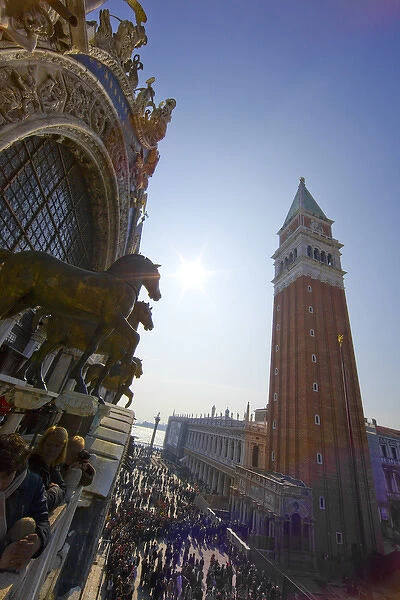 Europe, Italy, Venice. View of San Marco Square and Campanile from St. Marks Cathedral balcony