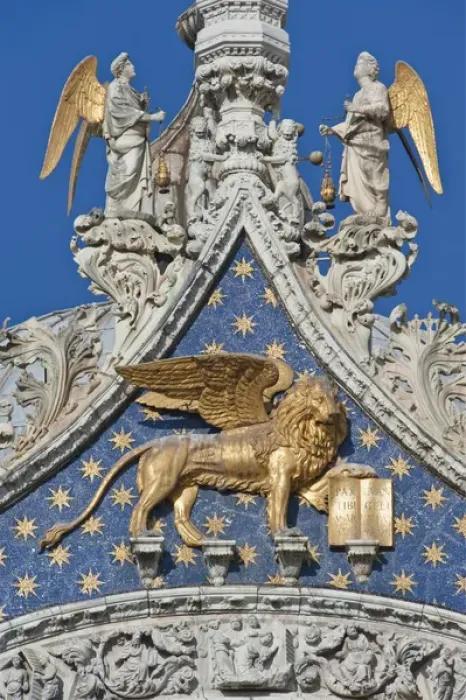 Framed Print : Europe, Italy, Venice, Winged Lion of St. Marks on St. Marks Basilica