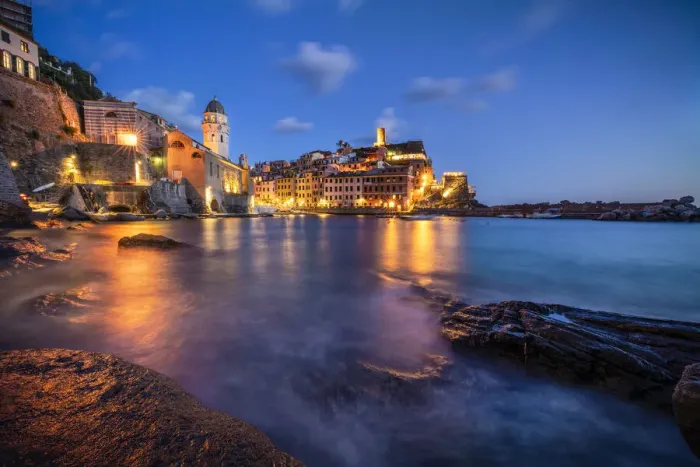 Framed Print : Europe, Italy, Vernazza. Landscape with village and ocean at sunset Framed Print : Europe, Italy, Vernazza. Landscape with village and ocean at sunset