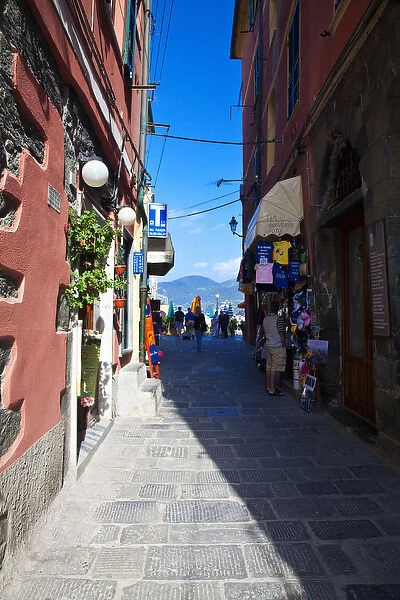Europe; Italy; Vernazza; Main Shopping Street in Vernazza