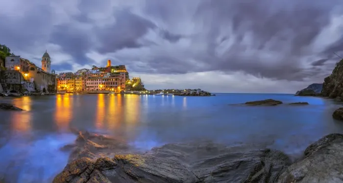 Framed Print : Europe, Italy, Vernazza. Sunset on town. Credit as: Jim Nilsen  /  Jaynes Gallery  /  DanitaDelimont