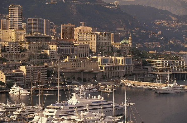 Europe, Monaco. View of port looking towards Monte Carlo