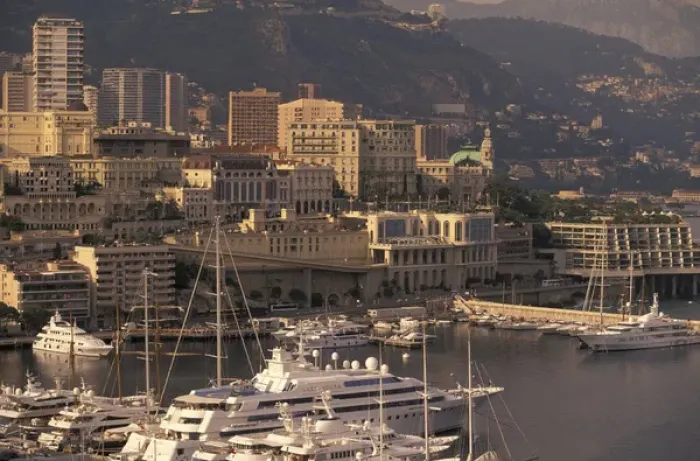 Framed Print : Europe, Monaco. View of port looking towards Monte Carlo