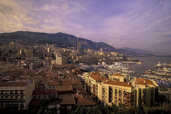 Europe, Monaco. View of port looking towards Monte Carlo