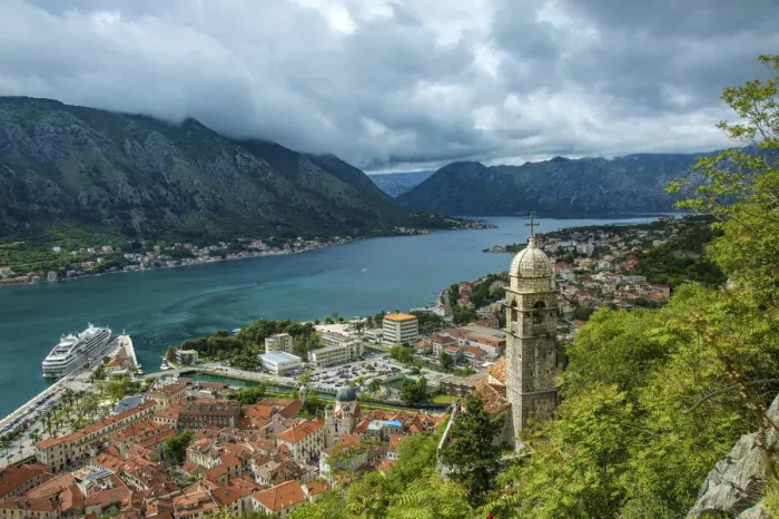 Framed Print : Europe, Montenegro, Kotor. Cruise ship in city harbor Framed Print : Europe, Montenegro, Kotor. Cruise ship in city harbor