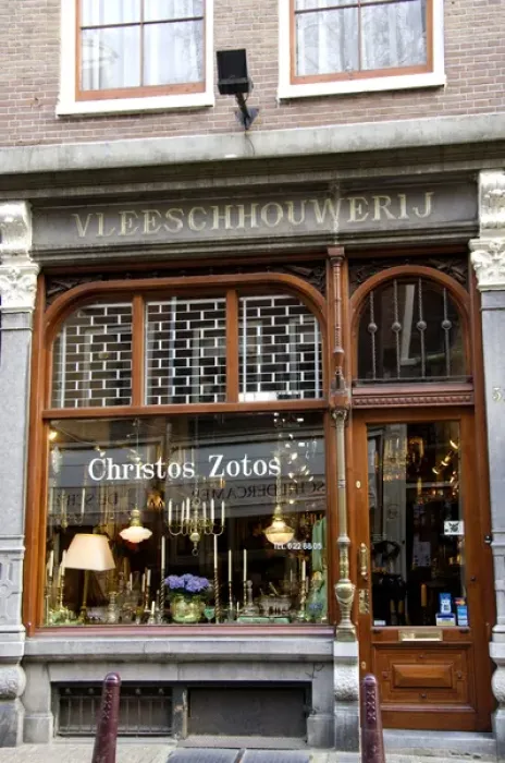 Framed Print : Europe, The Netherlands (aka Holland), Amsterdam. Downtown windows, antique store