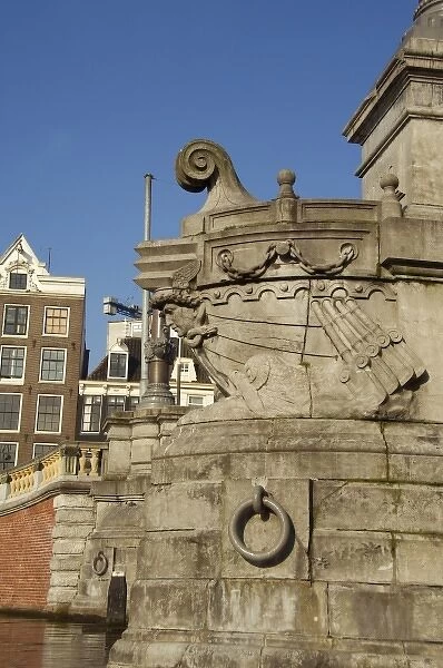 Europe, The Netherlands (aka Holland), Amsterdam. Canal bridge, detail