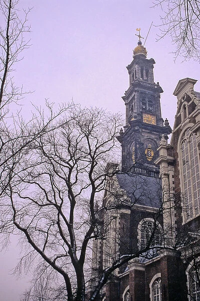Europe, The Netherlands, Amsterdam. Amsterdam city scene in winter snow