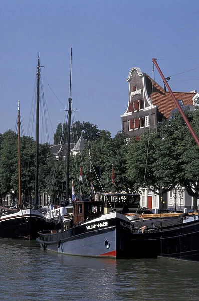 Europe, Netherlands, Dordrecht Boats at the riverbank