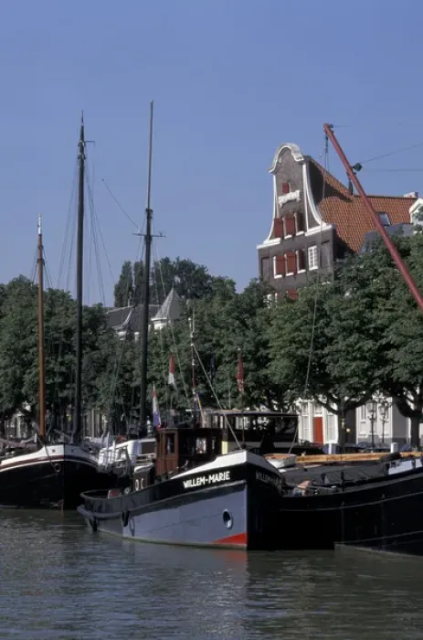 Framed Print : Europe, Netherlands, Dordrecht Boats at the riverbank Framed Print : Europe, Netherlands, Dordrecht Boats at the riverbank