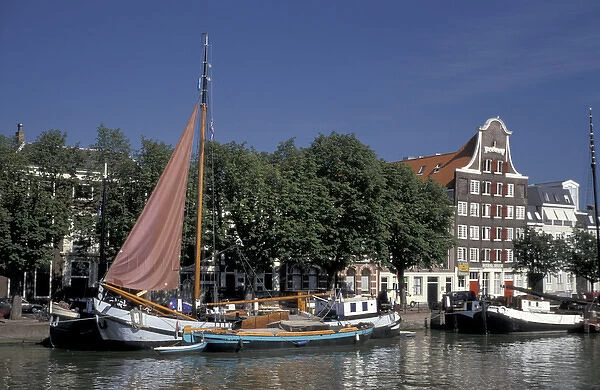 Europe, Netherlands, Dordrecht Ships at riverbank