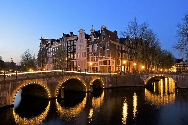 Europe, Netherlands, Holland, Amsterdam, Sunset along the Keisersgracht canal at