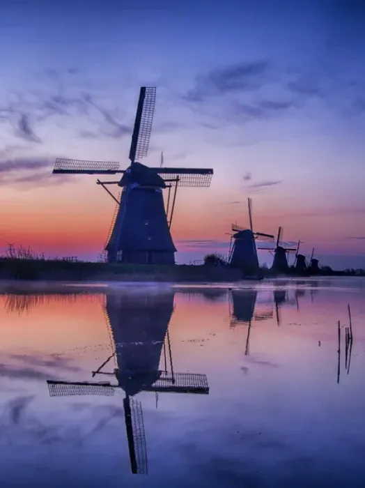 Framed Print : Europe; Netherlands; Kinderdijk; Sunrise along the canal with Windmills Framed Print : Europe; Netherlands; Kinderdijk; Sunrise along the canal with Windmills