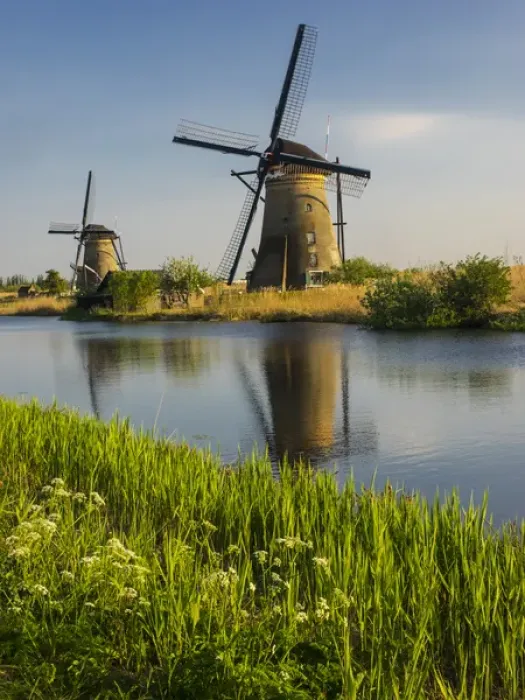 Framed Print : Europe; Netherleands; Kinderdyk; Windmills with evening light along the canals of Kinderdijk Framed Print : Europe; Netherleands; Kinderdyk; Windmills with evening light along the canals of Kinderdijk