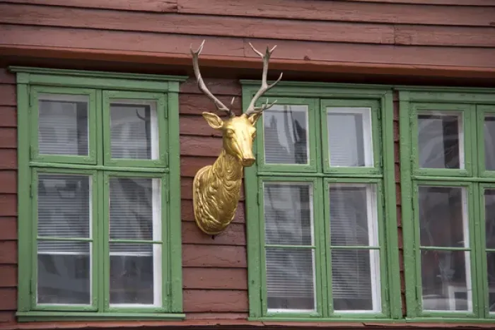 Framed Print : Europe, Norway, Bergen. Bryggen facade deer, a UNESCO World Heritage Site Framed Print : Europe, Norway, Bergen. Bryggen facade deer, a UNESCO World Heritage Site