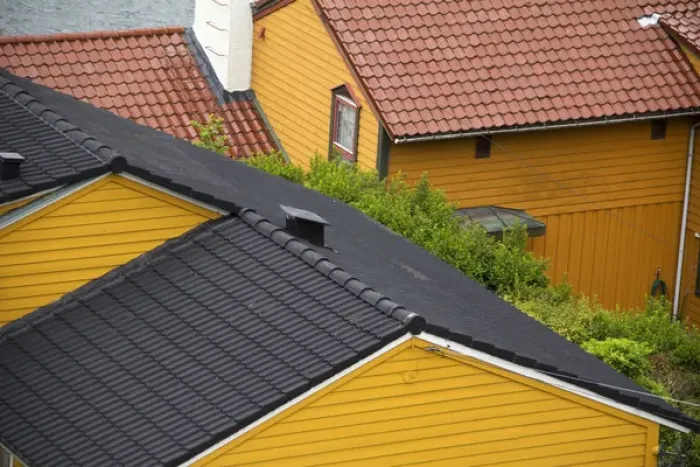 Framed Print : Europe, Norway, Bergen. Roofs of Bergen
