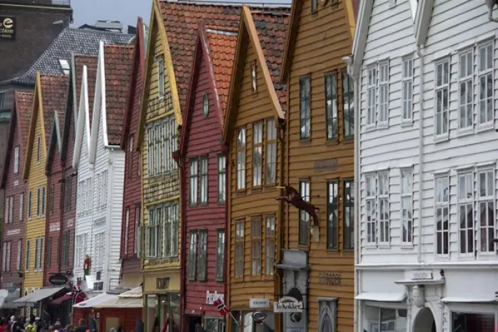Framed Print : Europe, Norway, Bergen. Warehouse architecture of Bryggen, a UNESCO World Heritage Site
