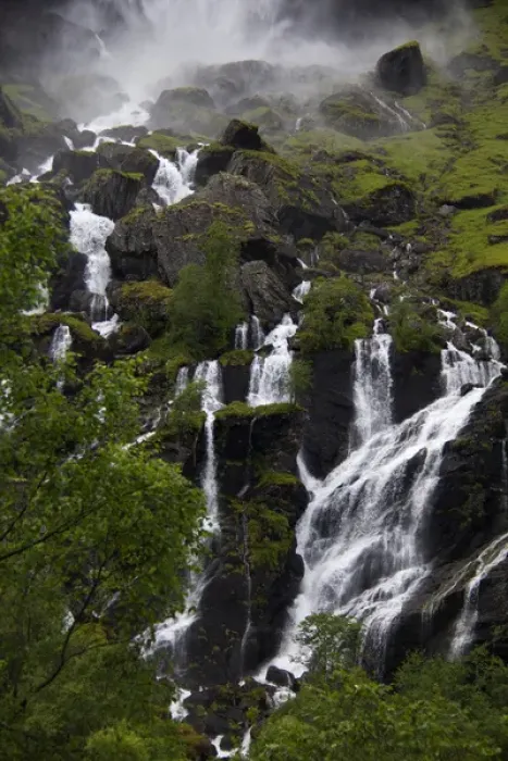 Framed Print : Europe, Norway, Flam. Lush waterfall in Flam, Norway Framed Print : Europe, Norway, Flam. Lush waterfall in Flam, Norway