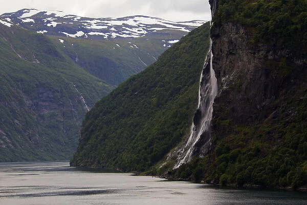 Europe, Norway, Geiranger. Bridal Veil Falls view from cruise