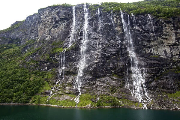 Europe, Norway, Geiranger. The Seven Sisters Waterfalls, in Geiranger