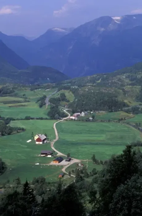 Framed Print : Europe, Norway, Geirangerfjord, Geiranger. Lush farming valley Framed Print : Europe, Norway, Geirangerfjord, Geiranger. Lush farming valley