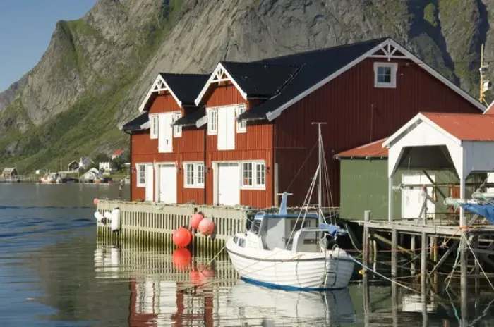 Framed Print : Europe, Norway, Lofoten. Fishing boat at a dock in Reine Framed Print : Europe, Norway, Lofoten. Fishing boat at a dock in Reine