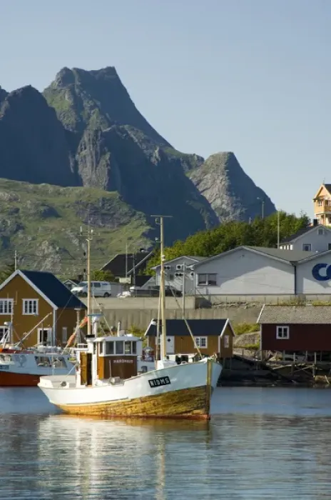 Framed Print : Europe, Norway, Lofoten. Fishing boat in Reine harbour