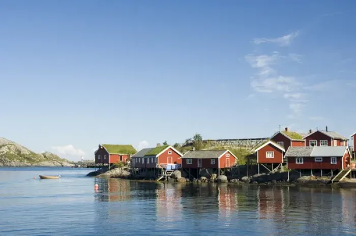 Framed Print : Europe, Norway, Lofoten. Rorbus (traditional fishermans huts) in Reine Framed Print : Europe, Norway, Lofoten. Rorbus (traditional fishermans huts) in Reine