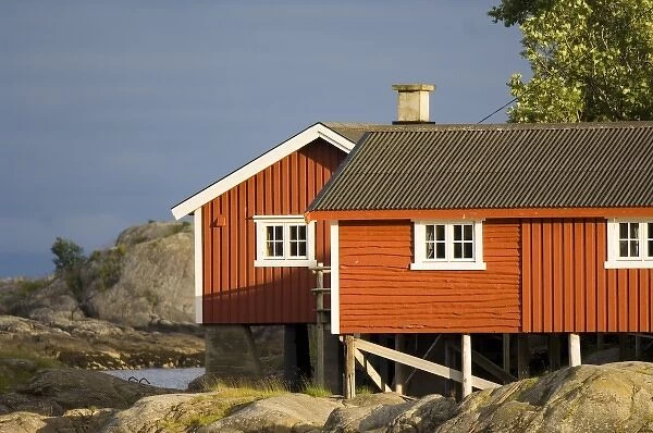 Europe, Norway, Lofoten, Svolvaer. Rorbus (a traditional fishermans hut) on Svinya in Svolvaer