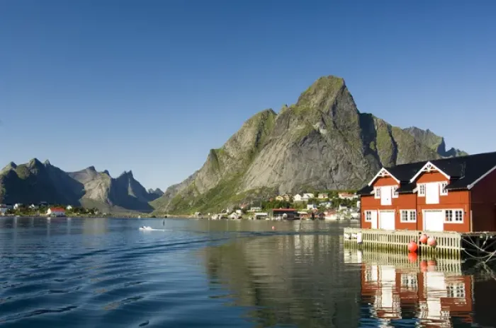 Framed Print : Europe, Norway, Lofoten. The town of Reine below Olstinden Framed Print : Europe, Norway, Lofoten. The town of Reine below Olstinden