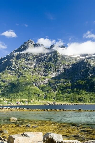 Europe, Norway, Lofoten. View of Stortinden from Liland