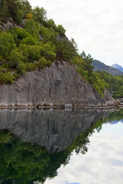 Framed Print : Europe, Norway, Lysefjord. Reflective Landscape of Lysefjord Framed Print : Europe, Norway, Lysefjord. Reflective Landscape of Lysefjord