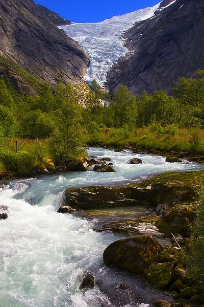 Europe, Norway, Olden. Briksdal Glacier and River
