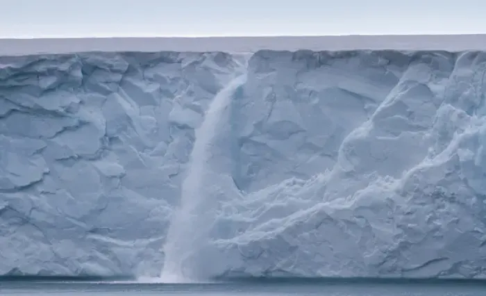 Framed Print : Europe, Norway, Spitsbergen, Svalbard. Waterfall of surface meltwater flows off top