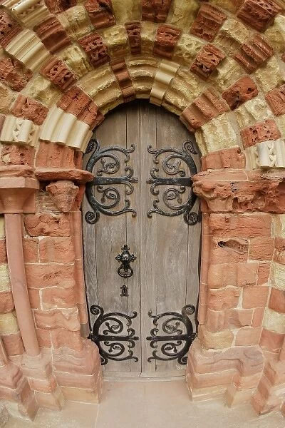 Europe, The Orkney Islands, Kirkwall. Wooden doors of medieval Cathedral of St. Magnus