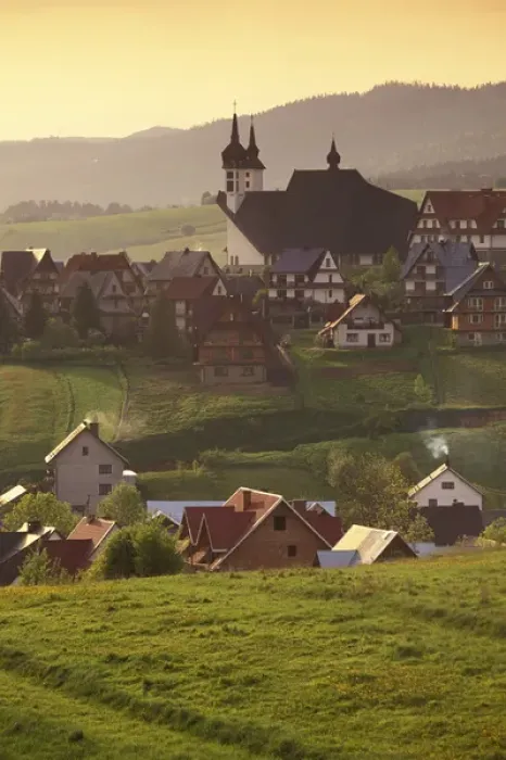 Framed Print : EUROPE, Poland, Carpathian Mts. Kluszkowce Town and new church at sunset Framed Print : EUROPE, Poland, Carpathian Mts. Kluszkowce Town and new church at sunset